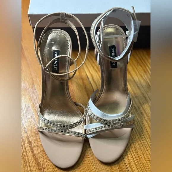 Nine West Nude Rhinestone Ankle-Strap Heels – Elegant Dress Pumps ✨ - Picture 4 of 6